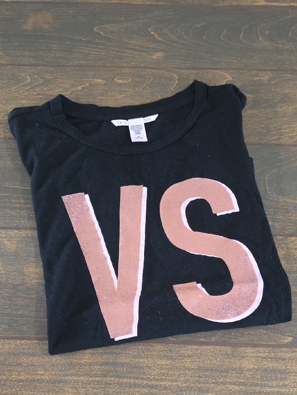 Victoria's Secret Black Tee with Pink Metallic VS Letters